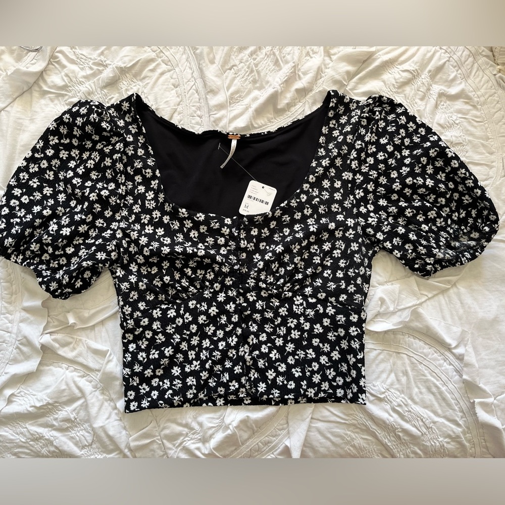 Brand New with Tags/Never Worn Free People Black & White Floral Crop Top